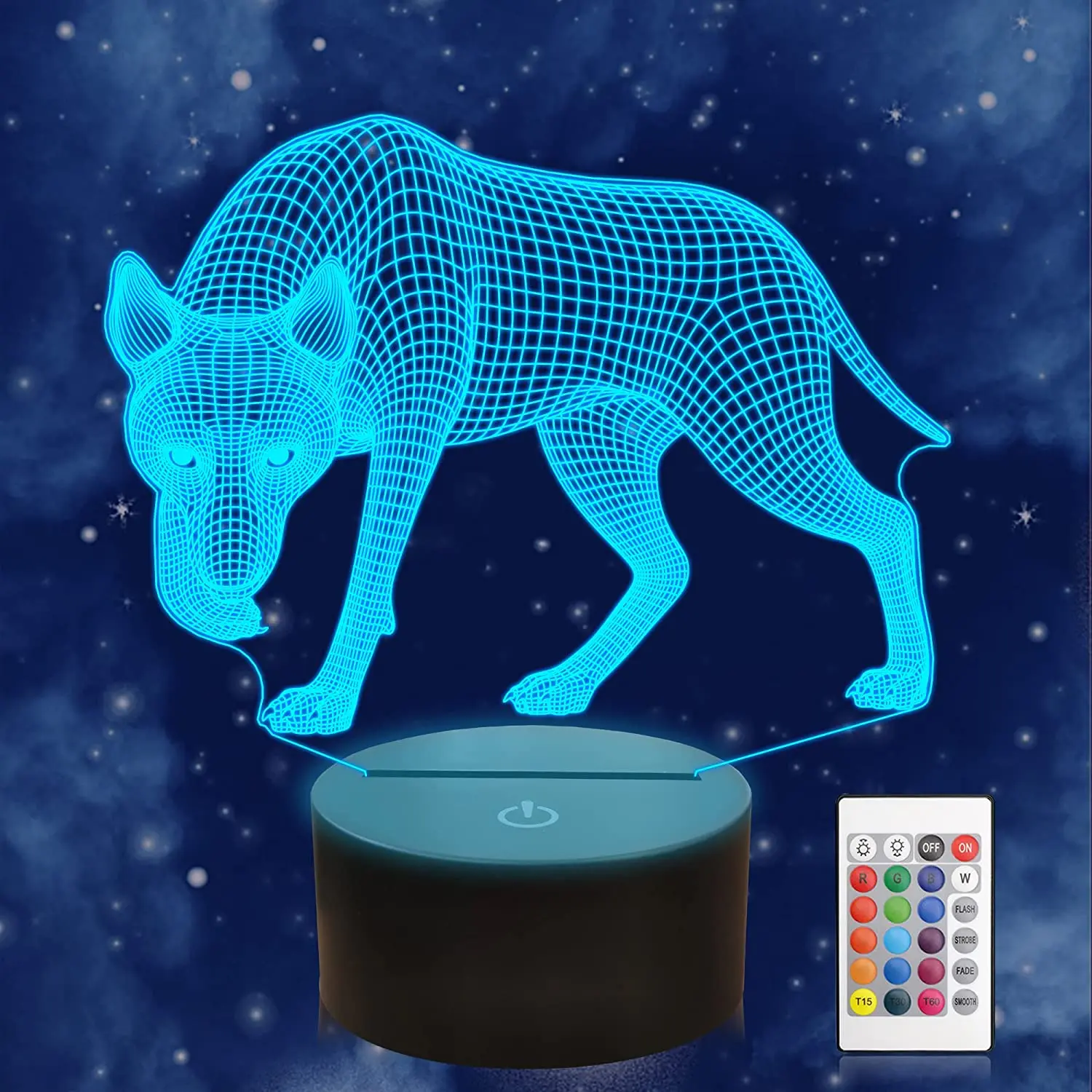 

3D Wolf Night Light for Kids, Animal Illusion Lamp with Remote 16 Colors Table Bedside Nightlight Gifts for Boys Room Home