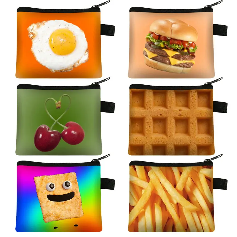

Funny Food Pattern Coin Purse Cute Wallet Hamburger Fries Waffle Mini Purses Girls Keychain Money Bag Ladies Lipstick Holder Bag