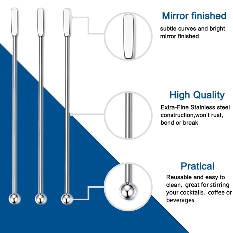 

12 шт. палочки для напитков, высококачественные палочки для коктейлей из нержавеющей стали, многоразовые палочки для перемешивания для бара