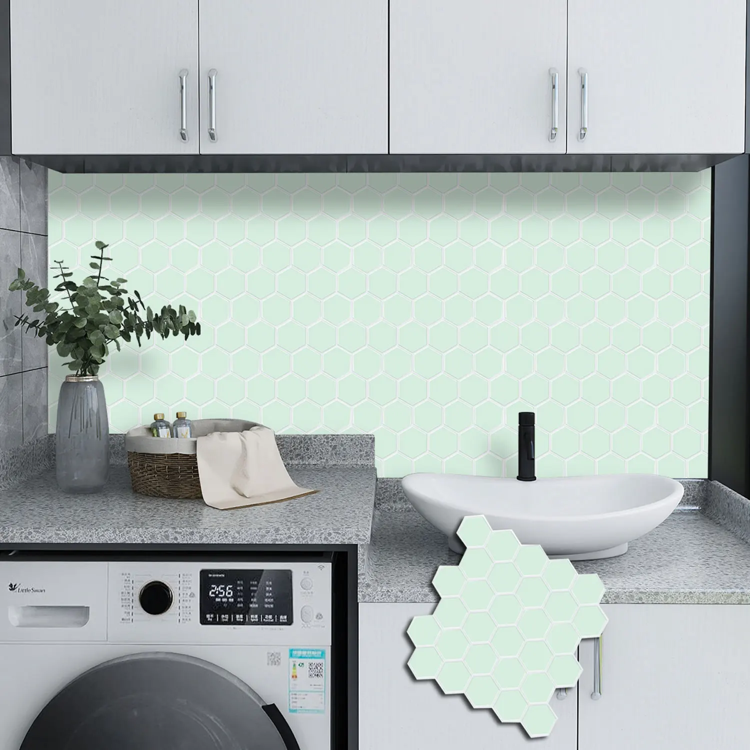 

Wostick Waterproof & Oil-proof Smart Self Adhesive Peel and Stick Backsplash Kitchen Vinyl Hexagon Tiles Wall Sticker 3 PCS