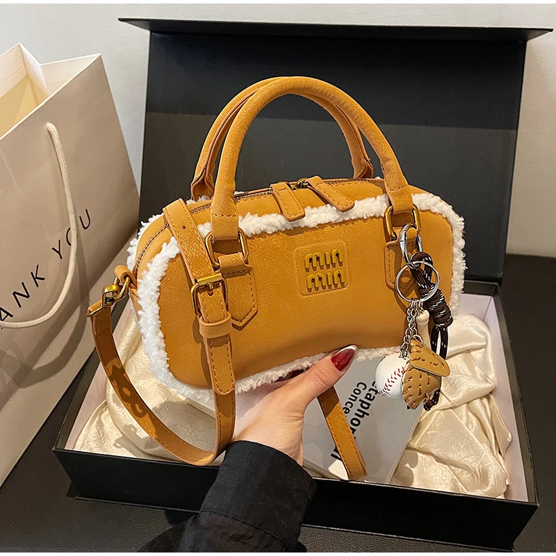 Новая женская сумка для боулинга из овечьей шерсти соответствующий цвету модная