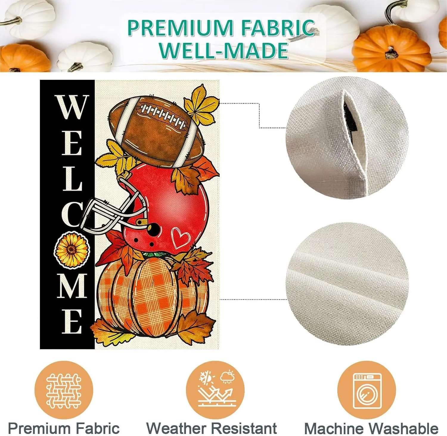 Осенний футбол Приветственные садовые флаги 12 x 18 дюймов Вертикальные