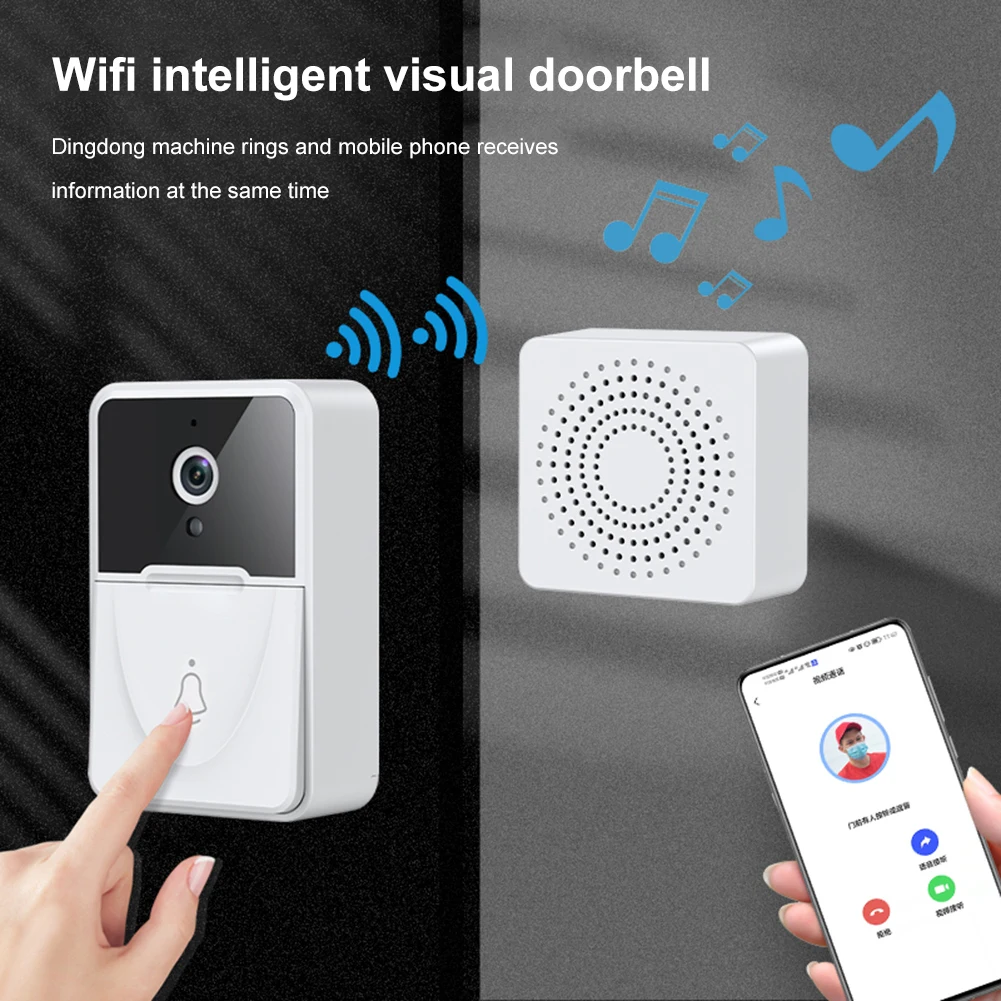 

Беспроводной дверной звонок Wi-Fi умный Визуальный дверной звонок двусторонний внутренний домофон поддержка голосового изменения Bluetooth-совм...