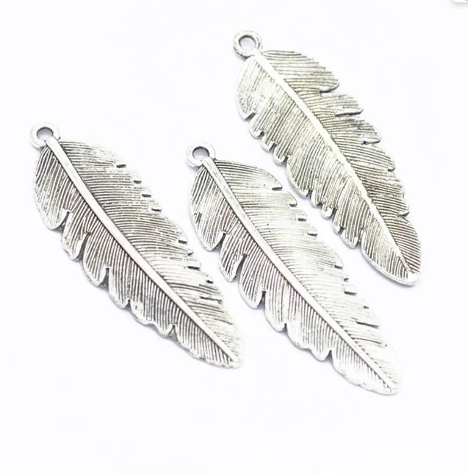

100pcs Charms Feather Leaf 43x14mm Antique Silver Color Pendants Making DIY Handmade Tibetan Finding Jewelry F0245