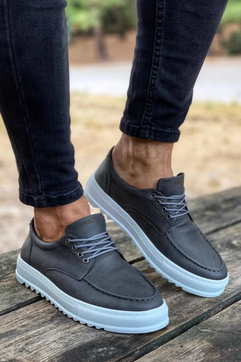 

Knack Men's Shoes Gray Casual Sport Faux Leather Lace-up Closure Flexible Comfortable Solid Stitched Scalloped White High Sole Summer Spring Season Air Vivid Color Useful Durable Ideal Hiking Shoes T12