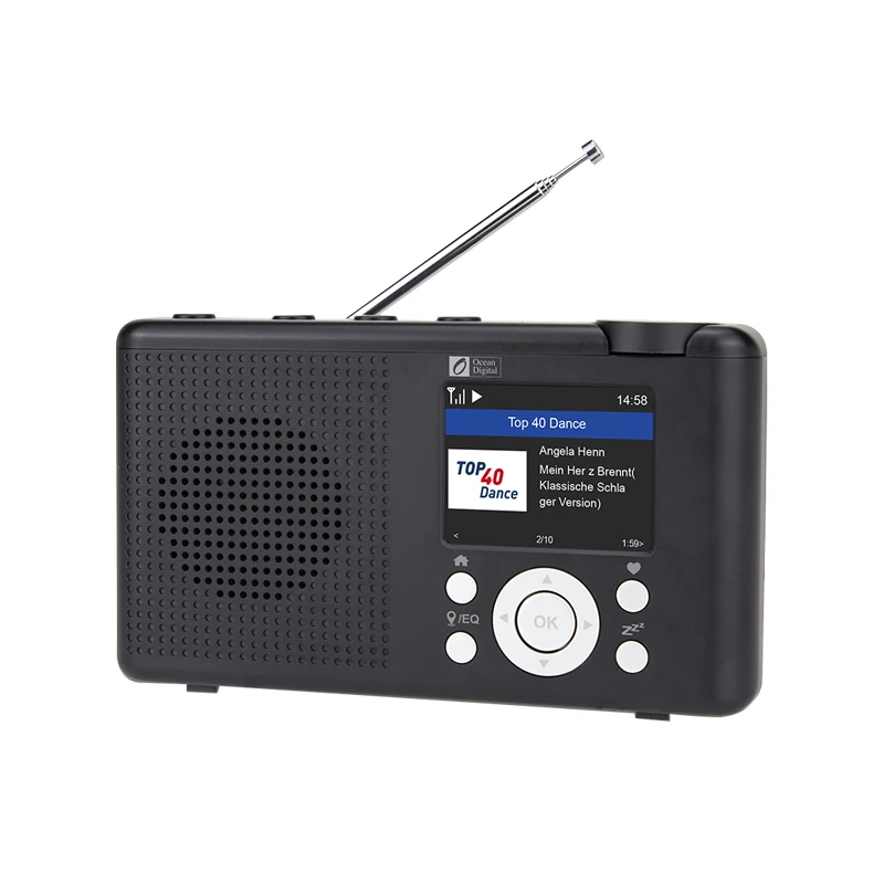 

Ocean Digital WR-23F Portable Internet Radio 2.4 Color LCD Rechargeable Battery Wi-Fi Bluetooth UPnP DLNA Player Alarm Clock
