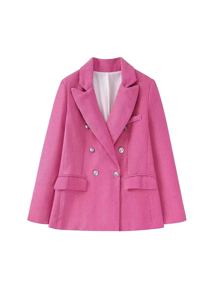 

BM&MD&ZA 7553687 Women 2022 New Fashion Textures Double Breasted Blazer Coat Vintage Long Sleeve Female Outerwear 7553/6