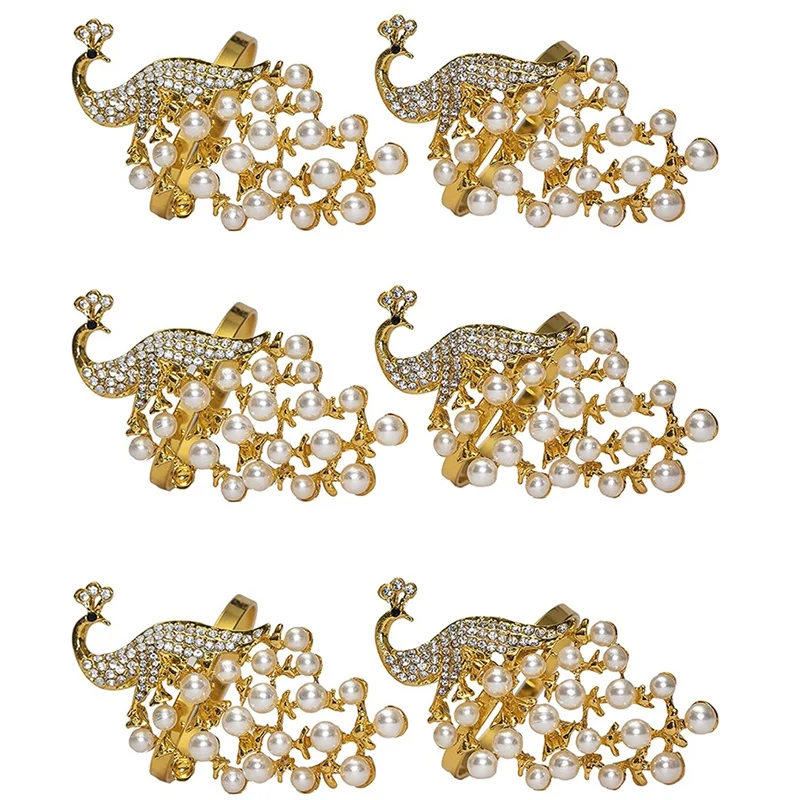 

Pearl Peacock Napkin Rings Set Of 6 For Formal Or Casual Dining, To Your Family Gathering, Wedding, Holidays Parties