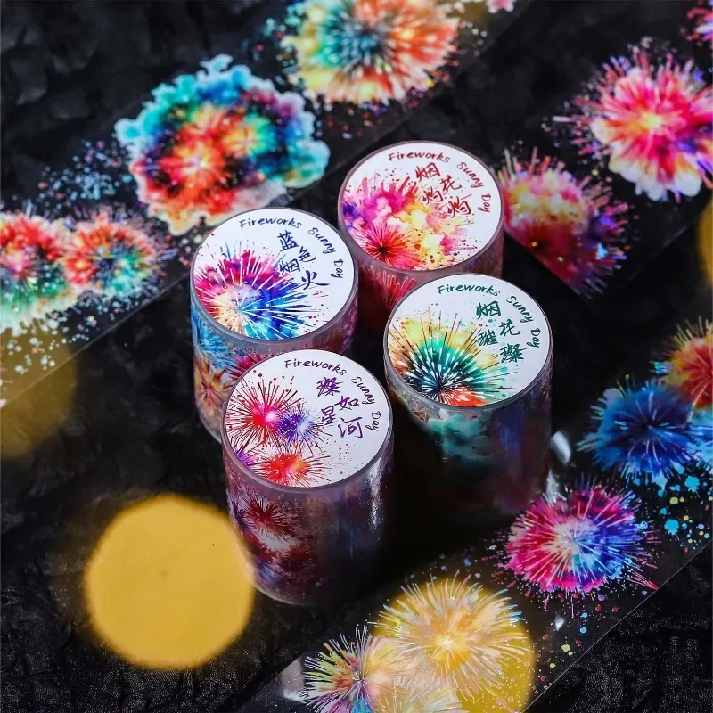 1Roll PET Tape Fireworks Sunny Day Blue Shell Light Handbook Material Loop Stickers Adhesives Scrapbook 50mm*2m