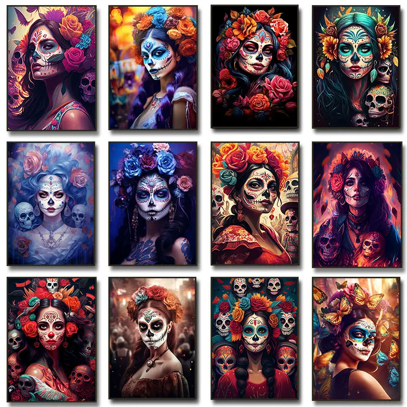 День мертвецов создание макияжа принты и постер человеческий скелет винтажный