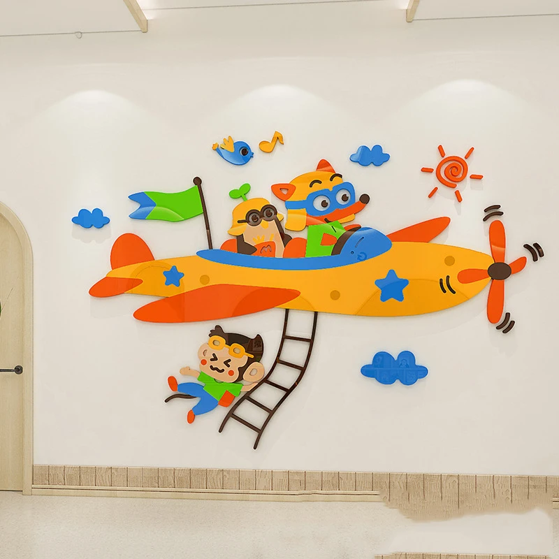 Маленький 3D трехмерный акриловый настенный интерьер для детского сада