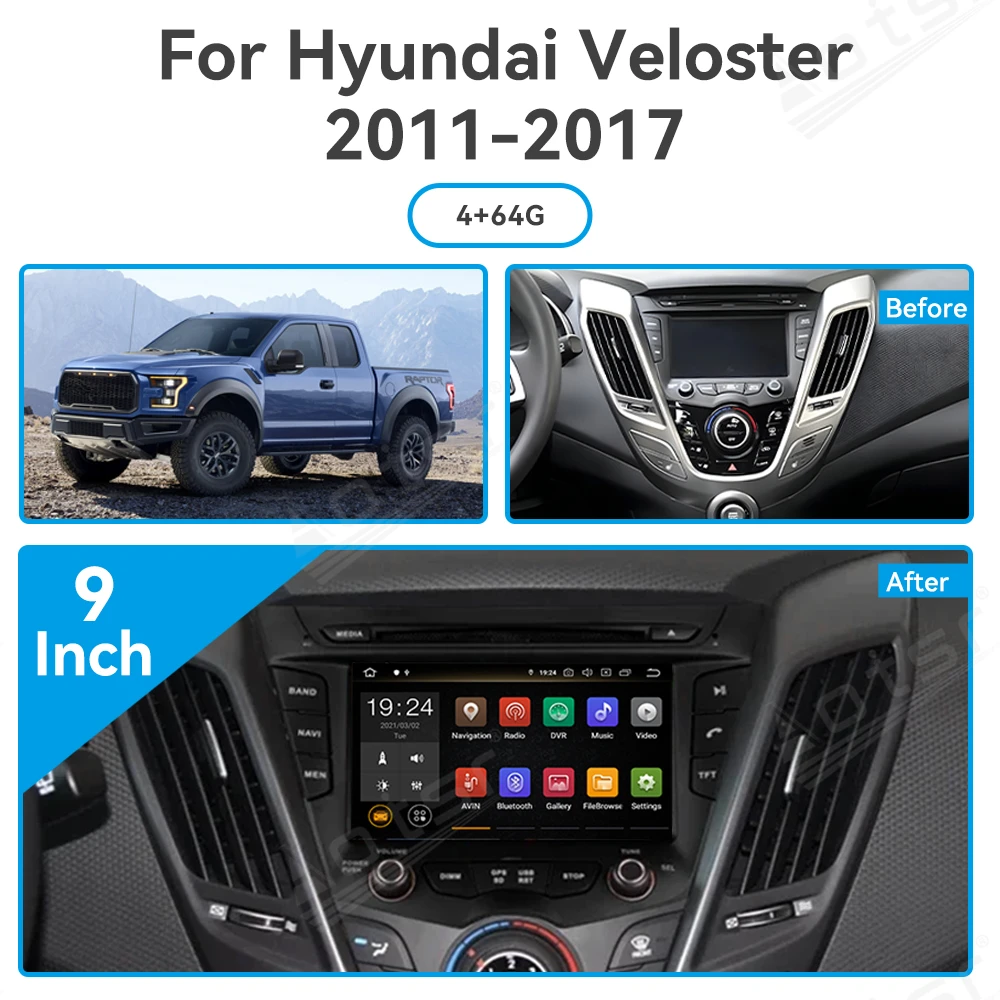 

Авторадио 5G WIFI для Hyundai Veloster FS 2011-2017 Автомобильный радиоприемник Мультимедийный видеоплеер Навигация GPS Android BT 4G без 2din DVD