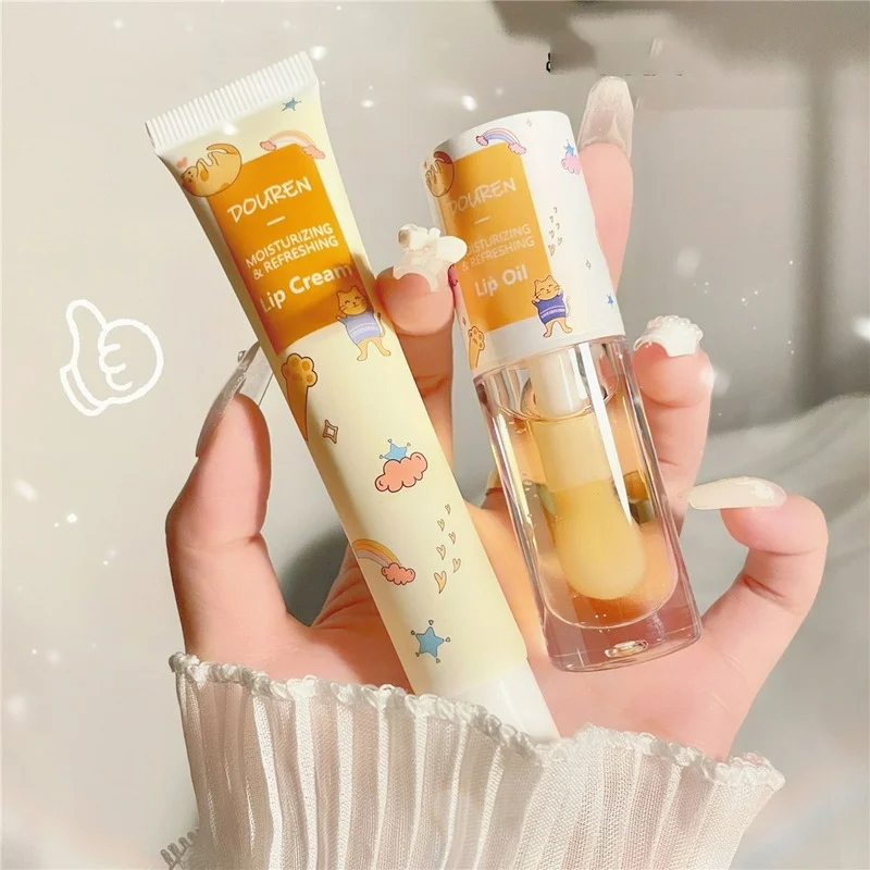 

Honey Milk Lip Oil Jelly Moisturizing Reduce Lip Wrinkles Repairing Anti-cracking Nourishing Lip Cream Women Lips Care Set 1PCS