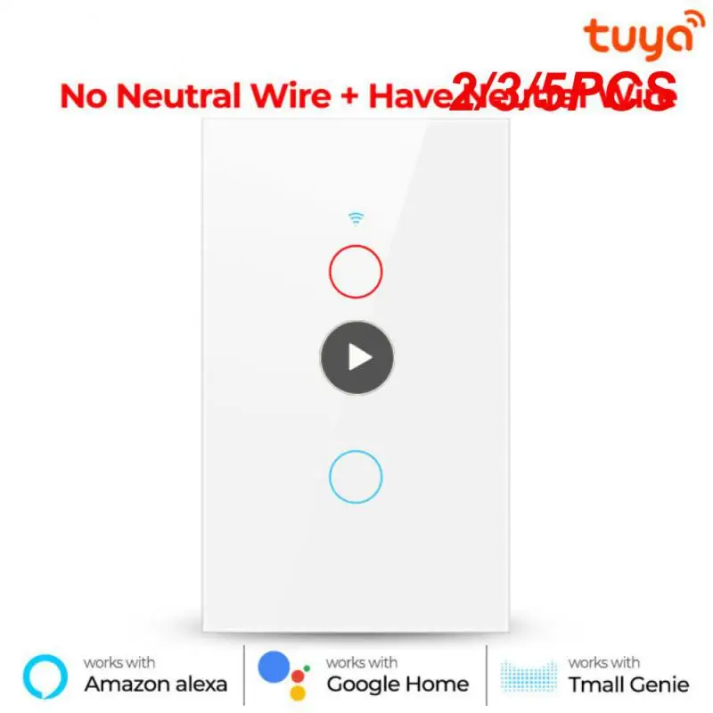 

2/3/5PCS 10a Single Fire And Zero Fire Switch Tuya Tempered Glass Panel App Control Tuya Smart Touch Switch Voice Control