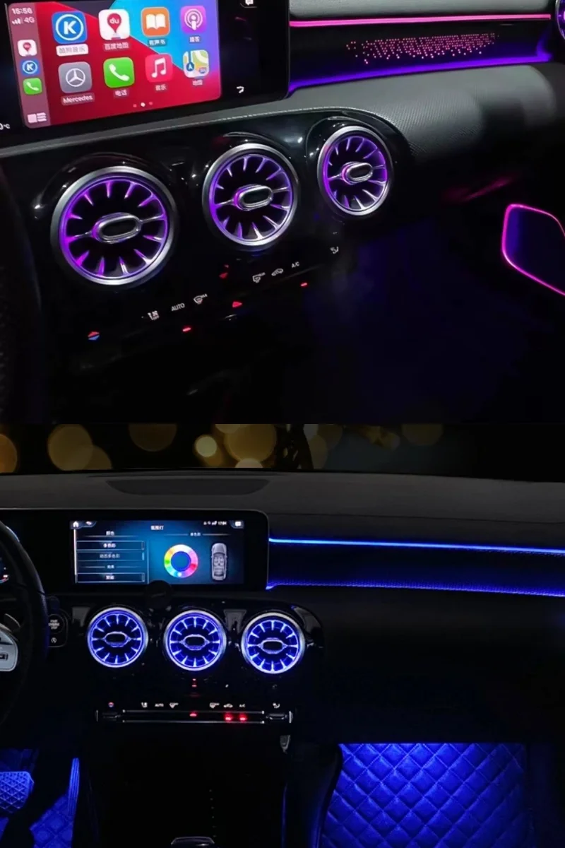 Фото Вентиляционные решетки Jonlay Ambient Light Turbo для Mercedes-Benz A-Class W177 2018-2025: передние и задние воздуховоды, аксессуары для декора интерьера №3