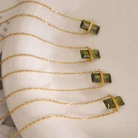 cute chic design green zircon pendant necklace for women clavicle chain stainless steel jewelry accessories gift collier choker
