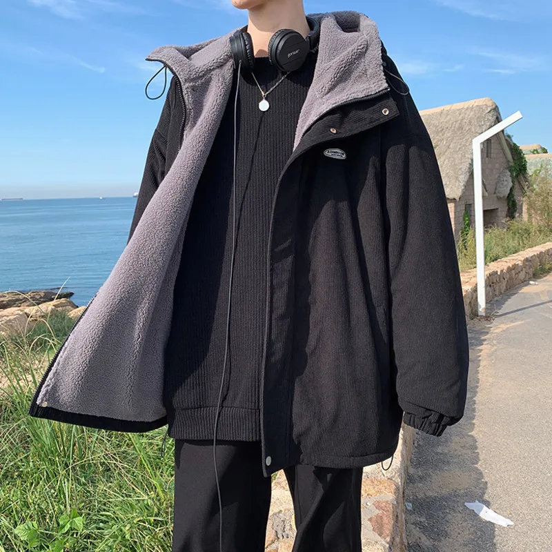 Winter Jacket Men Warm Fashion Casual Cotton Thick Lamb Wool Jackets Men Korean Loose Oversized Short Coat Mens Hooded Coat