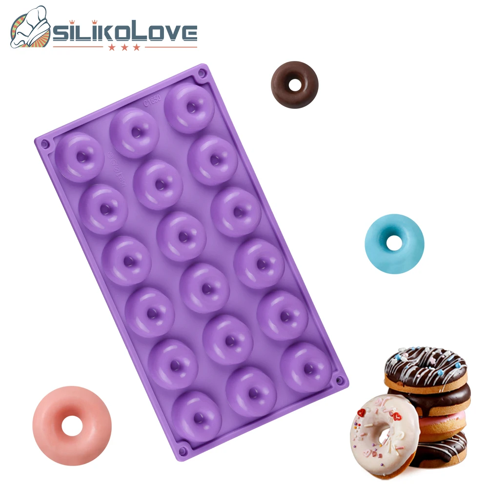 SILIKOLOVE 18 Mini Donuts Round Shaped Dessert Silicone Mold Chocolate Biscuit Cake Cupcake Molds Doughnut Mould Chocolate Ice
