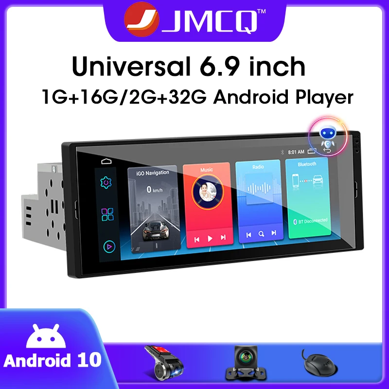 Radio con GPS para coche, reproductor Multimedia con Android, pantalla táctil de 6,9 pulgadas, 1 Din, Universal, estéreo, vídeo, pantalla IPS, DVD