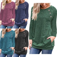 spring and summer 2022 round neck raglan button stitched long sleeve t shirt can be used for large women