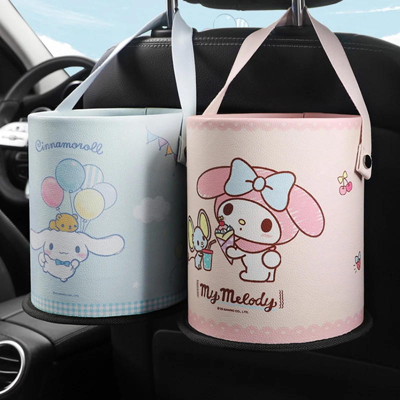 Фото Кавайная аниме Sanrio Cinnamoroll My Melody Автомобильная мусорная корзина мультяшное милое автомобильное ведро для хранения многофункциональная Водонепроницаемая коробка для хранения №2