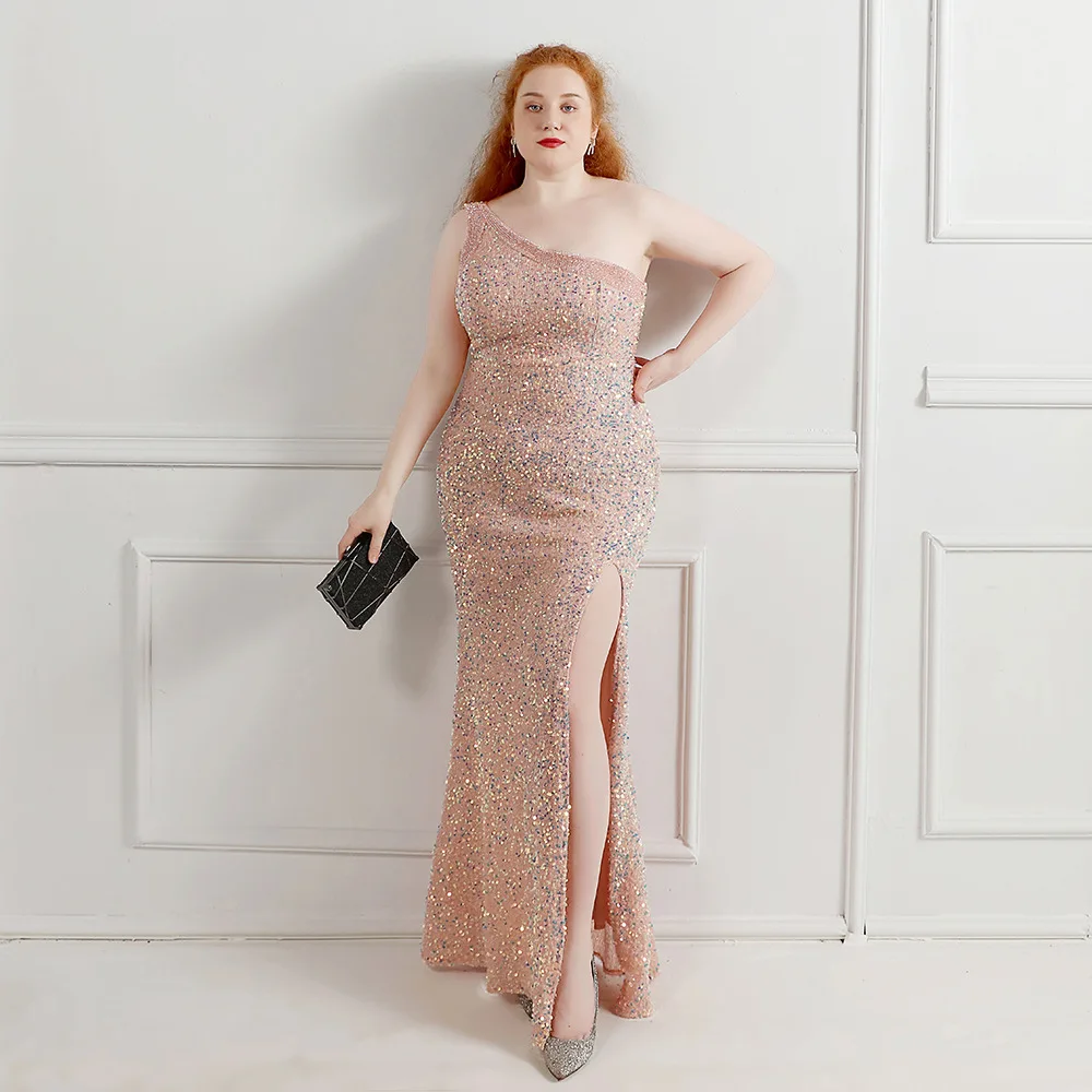 Plus Size Party Dresses Wedding Woman Guest Mother of the Groom Evening Elegant Formal Events Champagne One Shoulder Bridesmaid