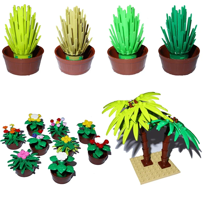 Строительные блоки MOC городская улица горшечные растения ствол дерева трава