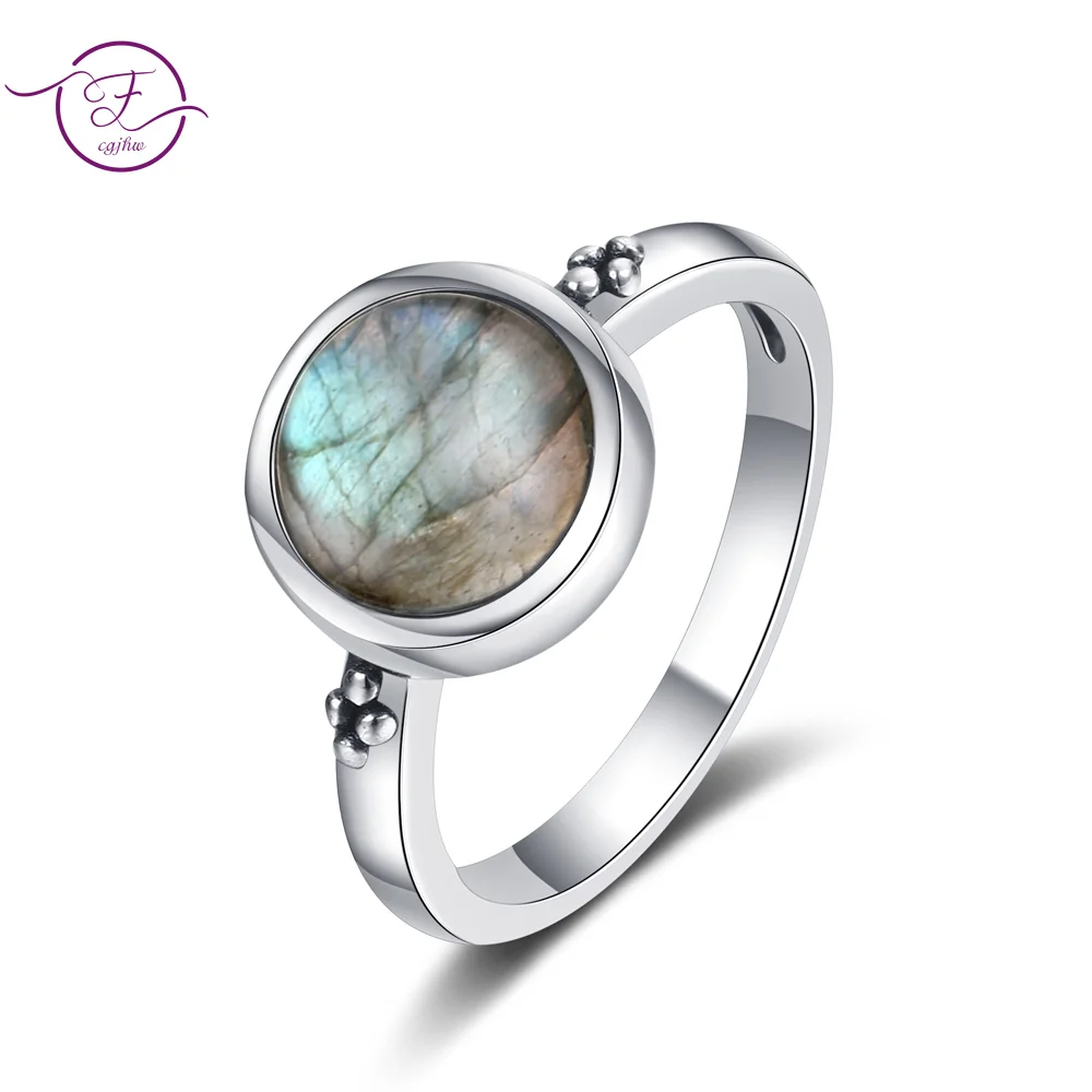 

Round Natural Labradorite Ring 925 Sterling Silver Retro Elegant Tiger Eye Jewelry for Women Anniversary Engagement Wedding Gift