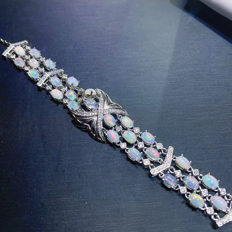 

Natural White Opal Silver Bracelet 4mm*6mm Total 7.8ct Natural Bracelet Bracelet for Party Woman Birthday Gift