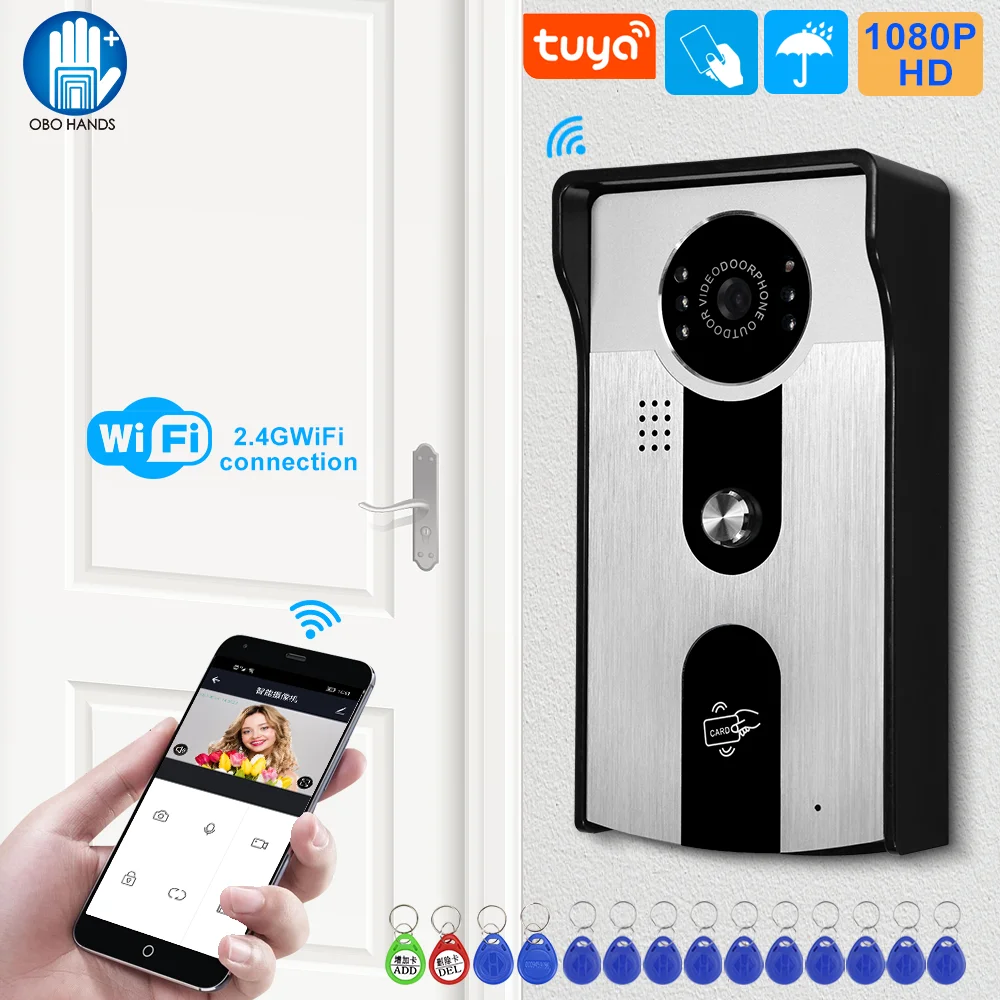 Wireless WiFi Tuya Video Door Bell Camera RFID Entrance Machine Home Video Door Phone Intercom System Waterproof Remote Unlock