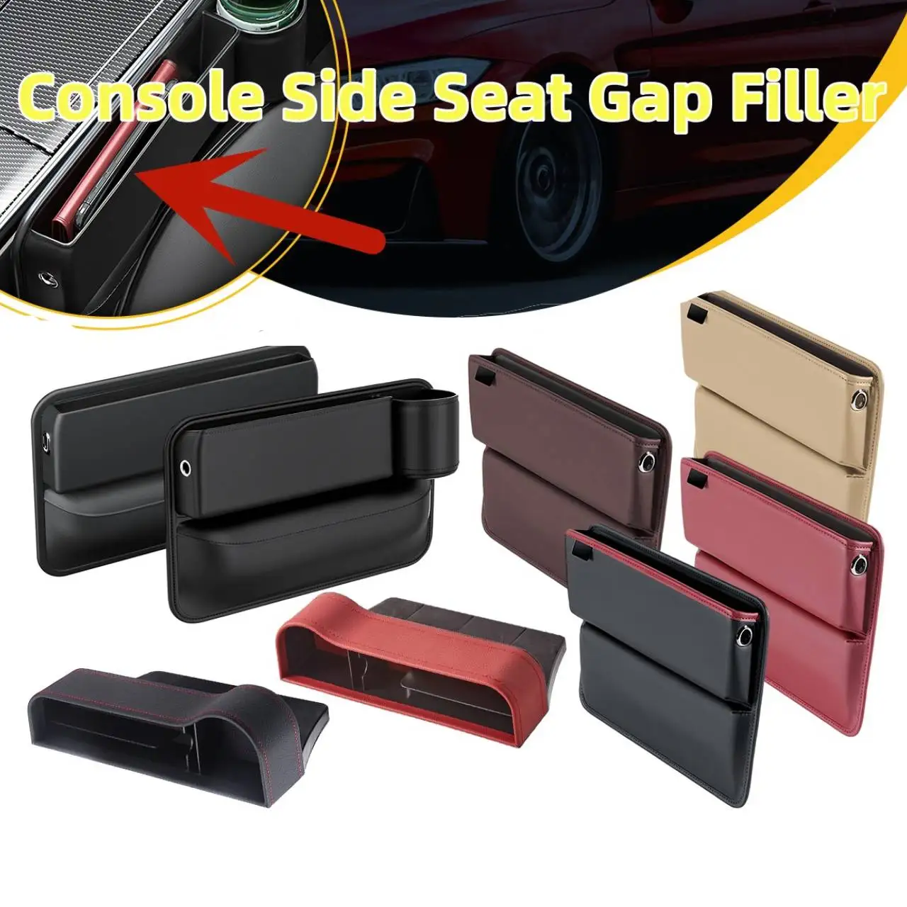 

New PU Leather Car Console Side Seat Gap Filler Front Seat Organizer for Cellphone Key Coins Stop Dropping between Seats Black