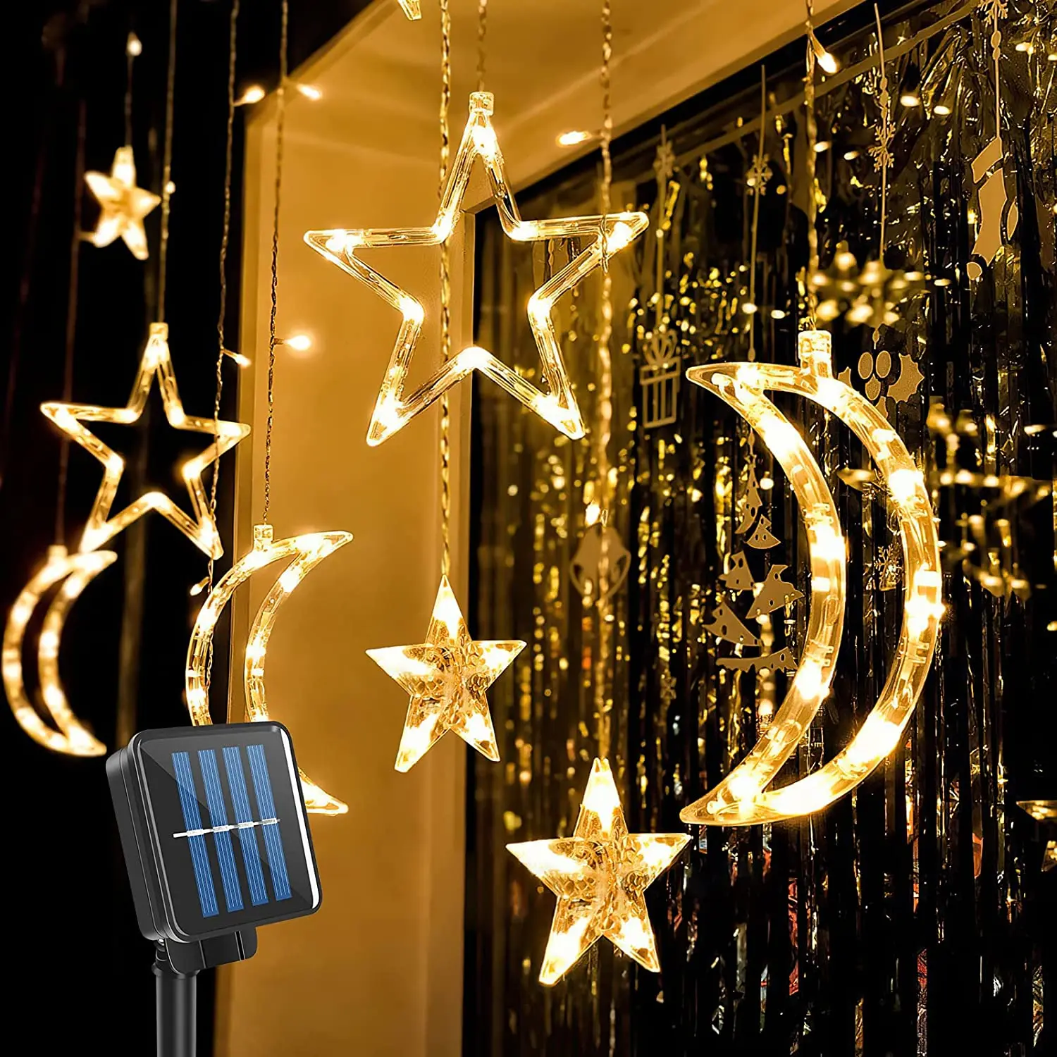 

Solar String Lights Outdoor 138LED Christmas Solar Powered Curtain Lights Star Moon Lights Twinkle LED Fairy Lights for Garden