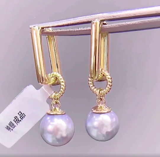 

XX Pearl Earrings Fine Jewelry 925 Sterling Silver 8-9mm Nature Sea Water Gray Pearls Stud Earrings for Women Fine Presents