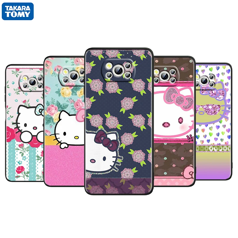 

Cute HelloKitty Anime For Xiaomi Poco M4 X3 F3 GT NFC M3 C3 M2 F2 F1 X2 Pro Mi Mix3 Silicone Black Phone Case Cover Fundas Coque