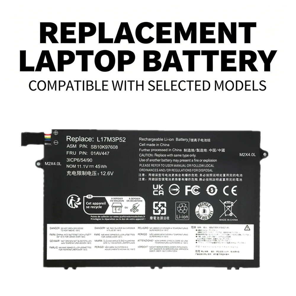 Фото Аккумулятор для ноутбука L17M3P52 01AV447 SB10K97608 для ThinkPad E480 E485 E490 E495 E580 E585 E590 E595 R480 R580 E14 E15 1-го поколения 45Wh №3