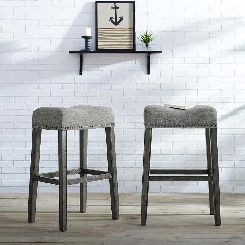 

Coco Upholstered Backless Saddle Seat Bar Stools 29" Height Set of 2, Gray