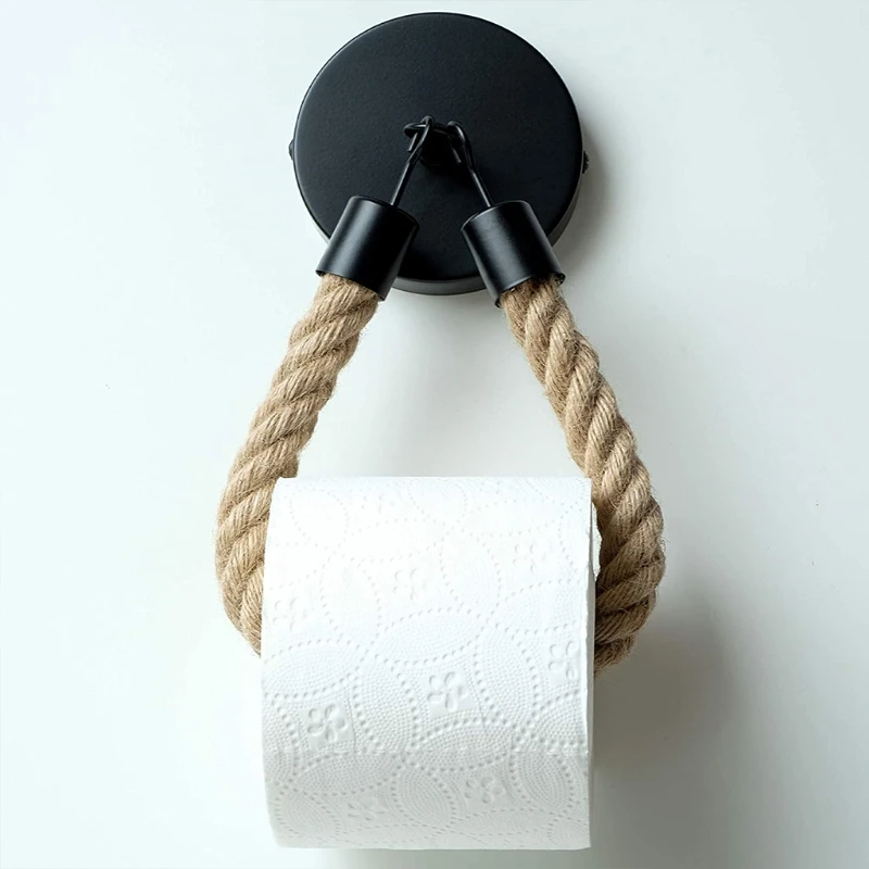 

Toilet Roll Holder Retro Kitchen Wall Mounted Roll Paper Jute Rope Holder Rack for household Bathroom Decor