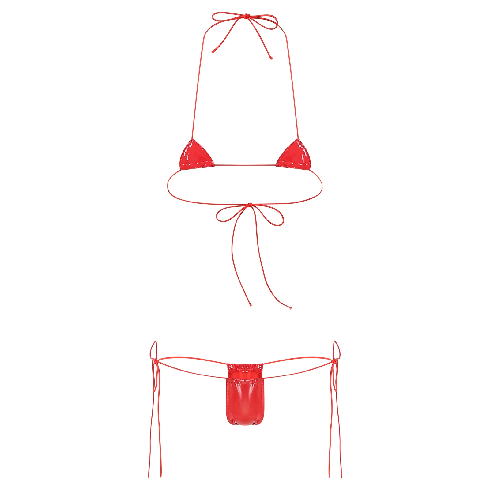 Фото Womens Micro Bikini Halter Neck Triangle Bra with Mini Tie Side Panty 2 Piece Swimsuit Extreme Swimwear Lingerie Set Clubwear №5