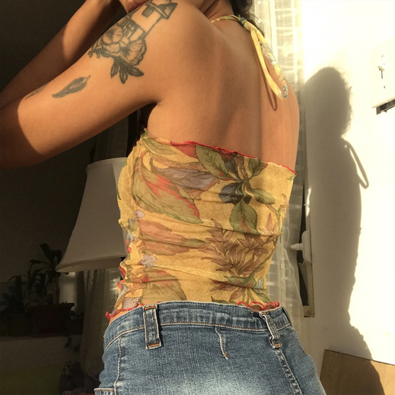 

Женские сексуальные топы с коротким принтом, Vestidos, подтяжки, ретро, ​​сетчатые, с вырезом лодочкой, без рукавов, на шнуровке, Slim Fit, 2023, летняя одежда