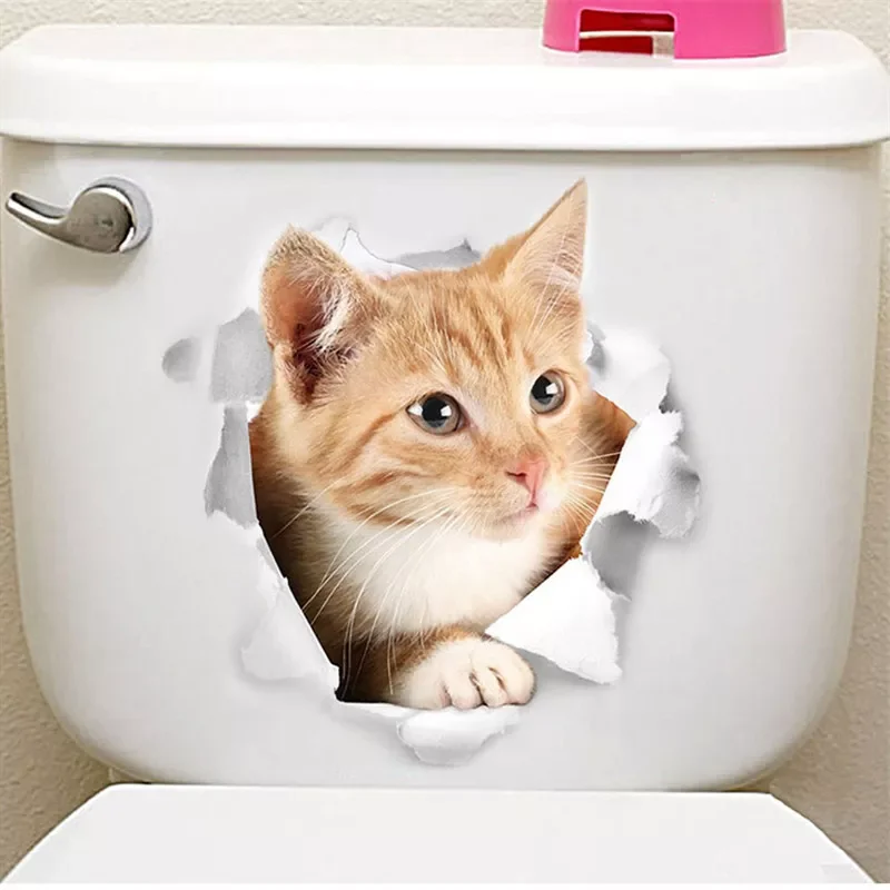 

Lovely Cat Dog Toilet Stickers Home Decoration Diy Funny Cartoon Animal Wc Mural Art Vivid 3d Kitten Puppy Safari Pvc Wall Decal