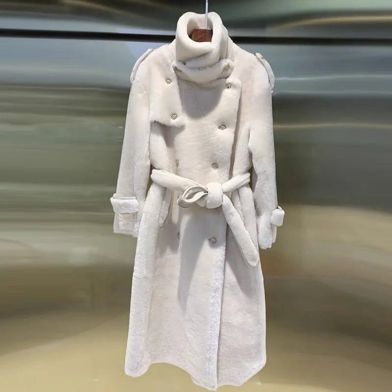 

Женское пальто из натурального овечьего меха, зимняя модная ветровка из натурального меха ягненка, женская верхняя одежда H108