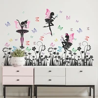 cartoon fairy butterfly flower wall stickers for girls room kids bedroom diy childrens art wall decals mural pvc home decor