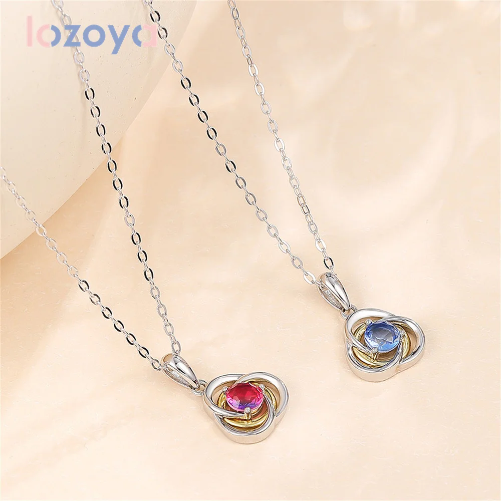 

Lozoya 925 Sterling Silver Woman Necklace Colorful CZ Pendant Simple Design Heart Of The Ocean Clover Clavicle Chain Fine Jewels