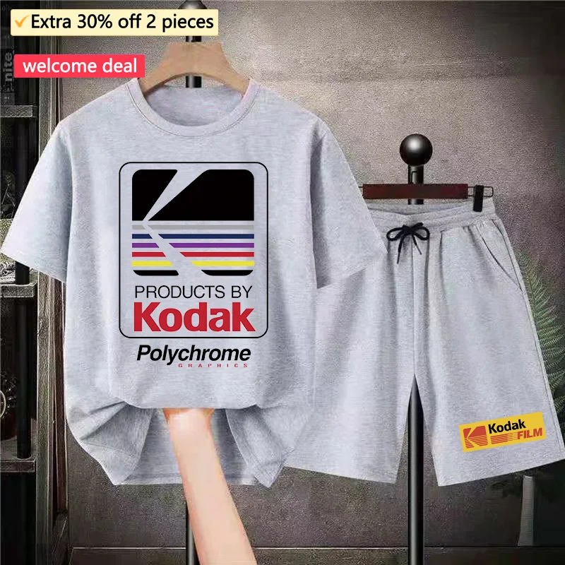 

New Kodak TShirt Sets Mens Shirts Shorts Suits 2Piece Tracksuit Korean Style Short Sleeve Free Shipping Unisex Outfits Oversized