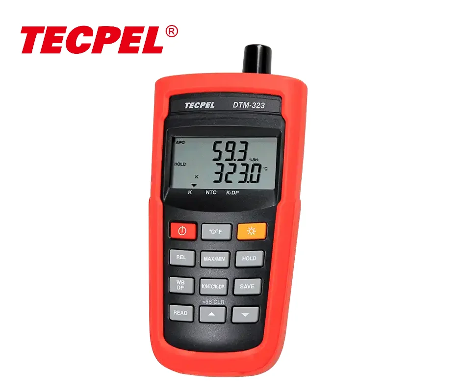 Фото TECPEL DTM-323 Ручной термогигрометр с измерением точки росы, температуры сухого/влажного термодинамического элемента, 5-разрядный дисплей, высокотемпературный диапазон -50~1000°C, точность 0.1% №3
