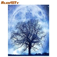 ruopoty full diamond embroidery tree 5d diy diamond mosaic painting landscape crafts needlework moon decoration