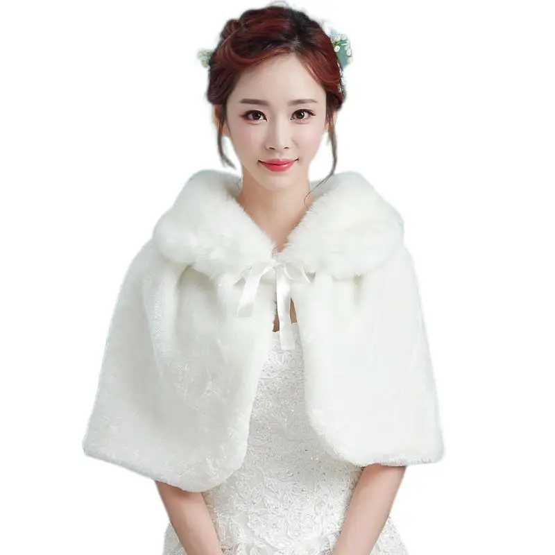 

Womens Winter Thicken Plush Wrap Stole Elbow Length Wedding Bridal Shawl Cape Wa