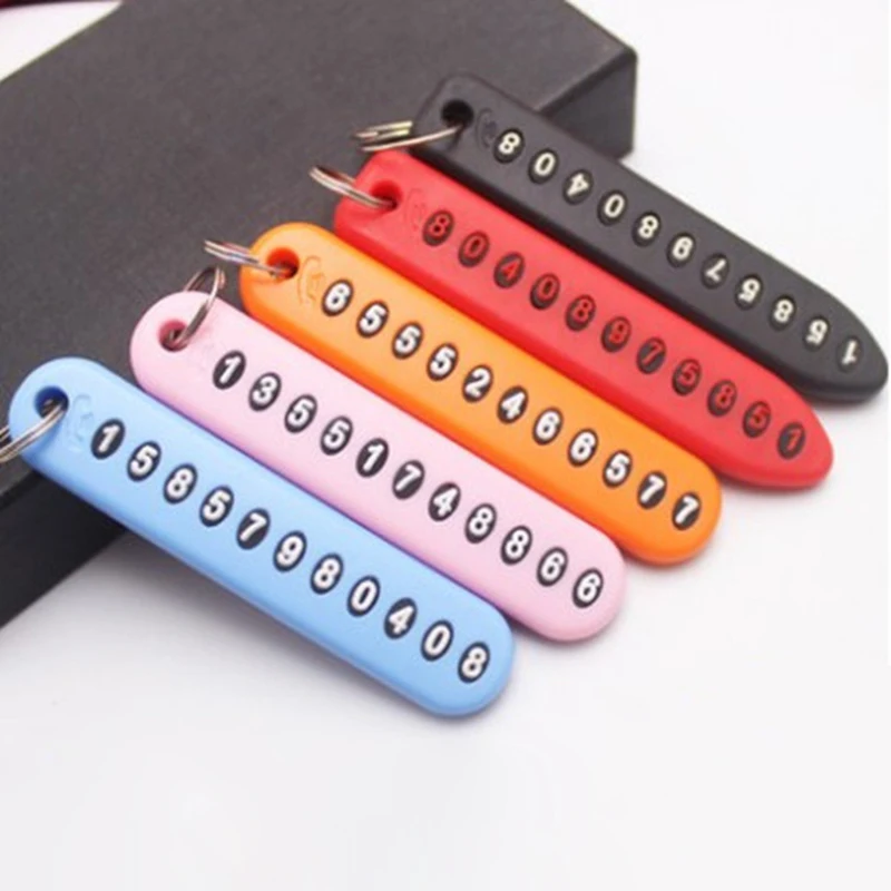 

Anti-lost Phone Number Plate Car Keychain Pendant Auto Vehicle Leather Bradied Key Chain Phone Number Card Keyring Accessories