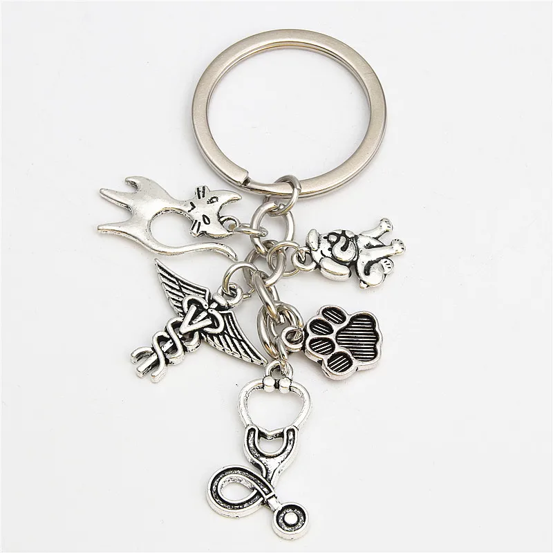 

1Pc Vet Keyring Stethoscope Animal Charms Animal Dog Cat Nurse Key Chains Veterinary Jewelry Gift