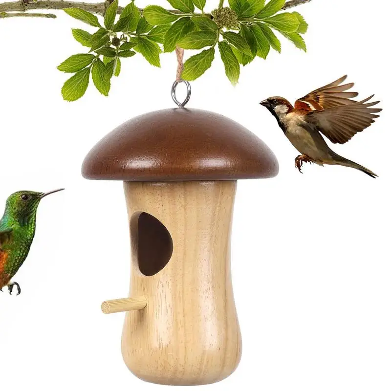 

Bird Houses Hang Outdoor Nest Hummingbird Swing Houses Wooden Mushroom Shape Bird Swing Houses For Outdoor Swallow Wren Sparrow